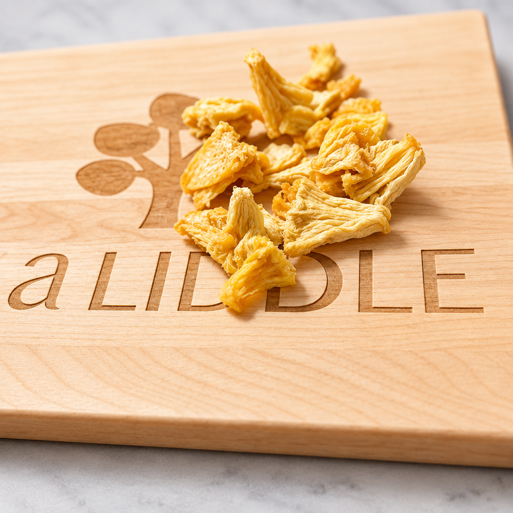 Organic Dried Pineapple Bits with improved studio lighting